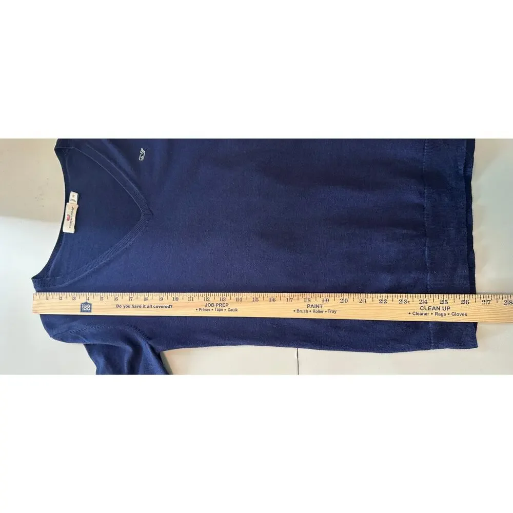 Vineyard Vines Blue V-Neck Sweater Womens XS Cotton Long Sleeve Whale Logo EUC